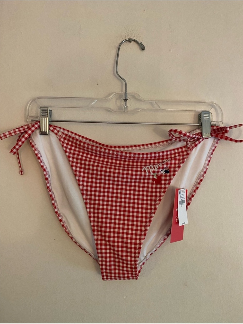 Disney Red Gingham Bikini Bottom with Minnie Accent: Size Medium